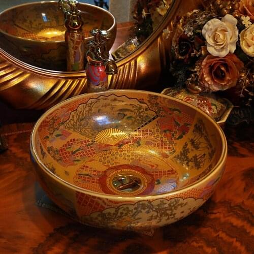 Round Jingdezhen ceramic sink wash basin Ceramic Counter Top Wash Basin Bathroom Sinks laundry sink antique