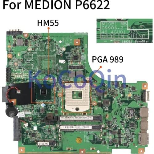 KoCoQin Laptop motherboard For MEDION P6622 Mainboard 09905-2 HM55 PGA 989 DDR3