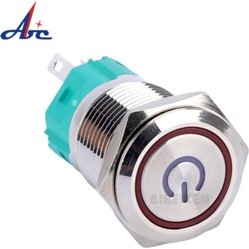 12/16/19/22mm Metal Push Button Switch Power Button Waterproof Flat Circular button LED Light Self-lock Button 5v 12v 24v 220v