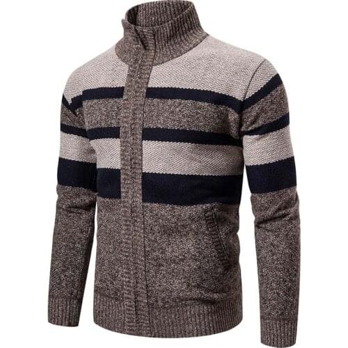 Autumn Winter Knitted Sweater Men New Casual Slim Full Sleeve Zipper Cardigan Men Sweaters Warm Comfort Patchwork Knitwear Coat
