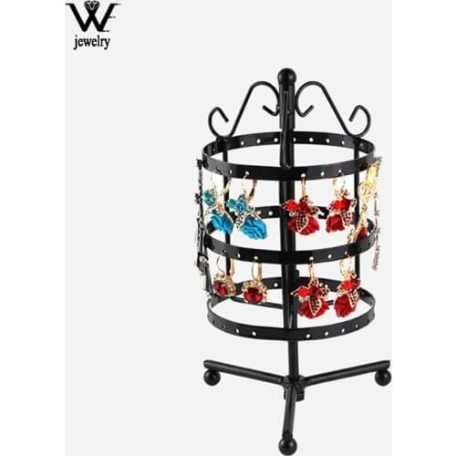 WE DIY 3layers 72 Holes Round Earrings Display Rack Metal Rotating Jewelry Stand Holder Ear Stud/Necklace Organizer Jewelry Rack