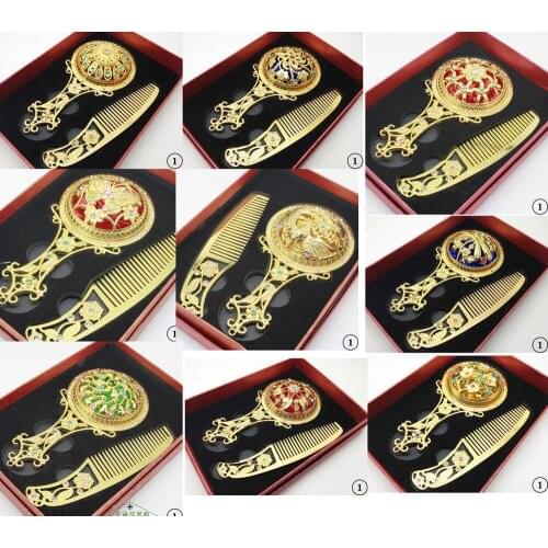 Wholesale 8sets Chinese Handmade Vintage Golden Compact Make Up Mirror&Comb Sets