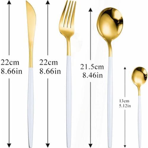 White and Gold Cutlery Set Stainless Steel Tableware Kitchen Set Dinnerware Spoon Fork Knife 4Pcs Dinner Set Complete Flatware