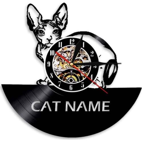 Red Cat Silhouette Shadow Wall Clock Kitty Animal Vinyl Record Modern Design Hanging Watch Decor Home Clock Gift For Cat Lover