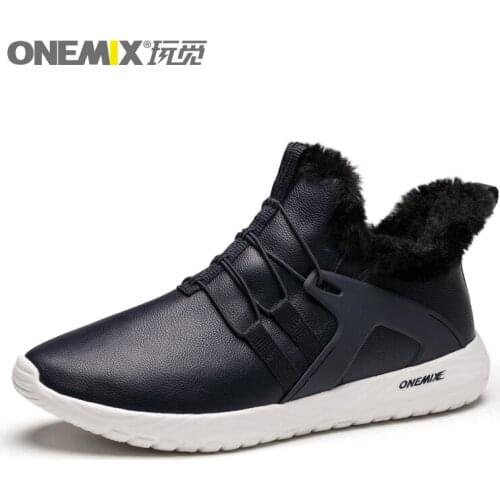 ONEMIX Winter Boots Fashion Ankle Boot Outdoor Jogging Sneaker Soft Waterproof Leather Warm Men Snow Boots Winter Shoes