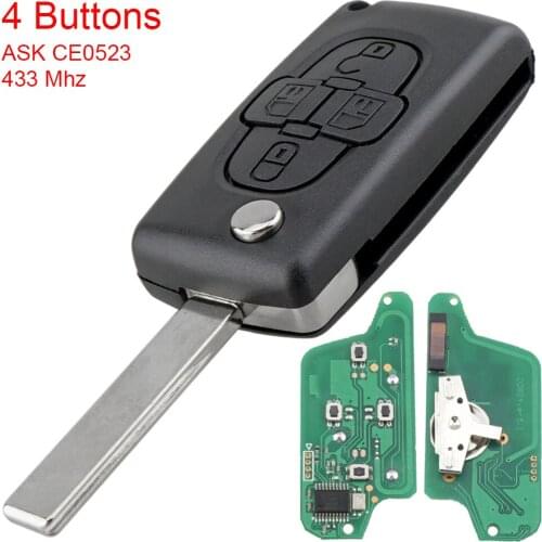4 Buttons 433Mhz Flip Folding Remote Key Fob Control with ID46 Chip and VA2 Blade CE0523 Fit for Peugeot 1007 Citroen C8