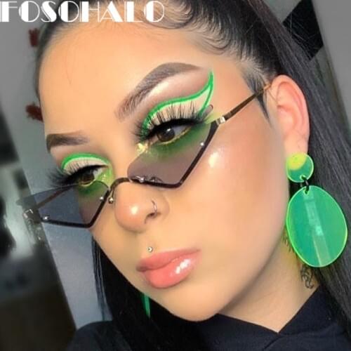 Rimless Steampunk Sunglasses Women Metal Vintage Sun Glasses Men Eyewear Retro Frameless Punk Sunglasses Cat Eye Shades UV400