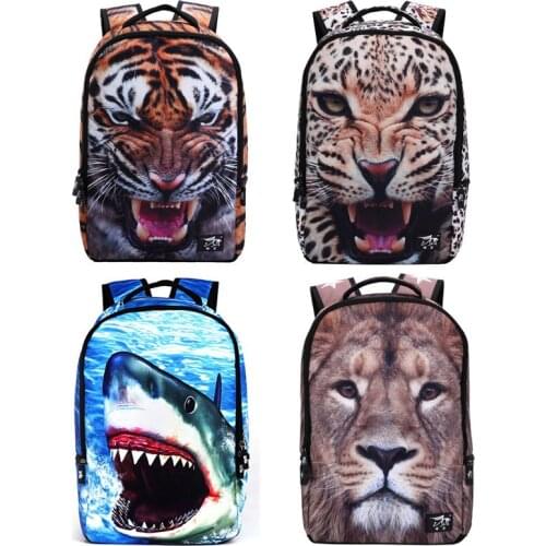 Student School Bags Backpack for College Boys Vivid Funny 3D Tiger Printing Large Shoulder Backpack Students Men Cool Bookbag