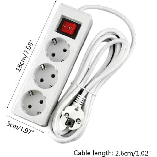 EU Standard German Type Power Strip 3/4/5 Sockets in a Row Flat Adapter Switch
