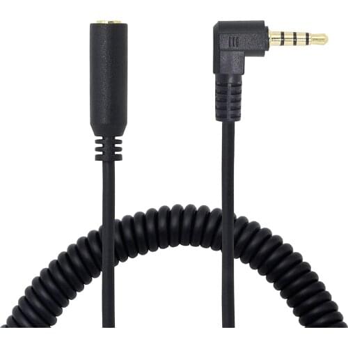 3.5mm Extension Cable, 90 Degree Right Angle 3.5mm Male to Female Jack 4 Pole Extension Aux Audio Coiled Spiral Cable(Black)