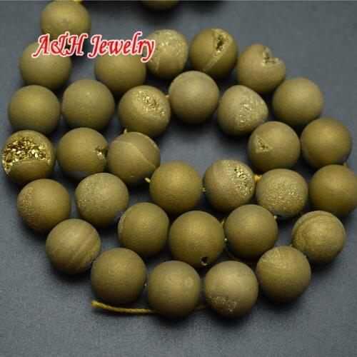 High Quality Gold Color Color Natural Drusy Geode Stone 8~12mm Round Beads DIY Jewelry Making Materials