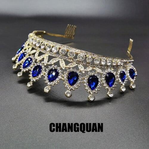 Femal Blue Faux Rhinestone Tiara New European Crystal Wedding Crown Popular Hot Selling Bride Crown Wedding Dress Accessories