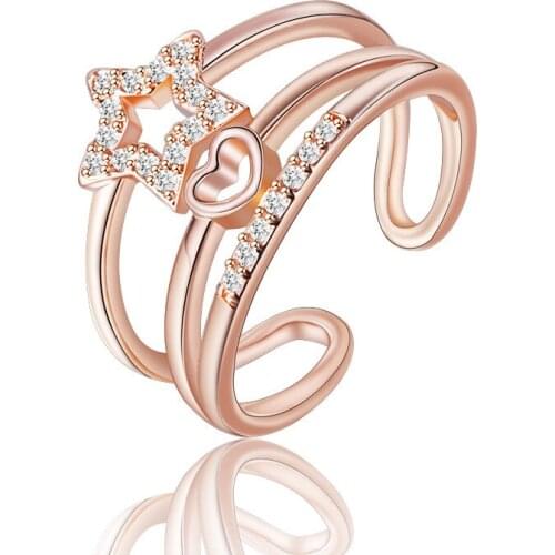 High Quality New Fashion Star Heart Design Shiny Zircon 925 Sterling Silver Adjustable Size Rings for Women Jewelry Gift
