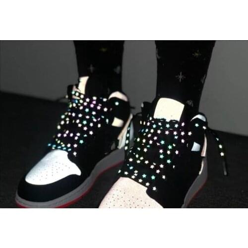 1pair 120/140cm Flat Reflective Star Runner Shoe Laces Safety Luminous Glowing Shoelaces Unisex For Sport Basketball Canvas Shoe