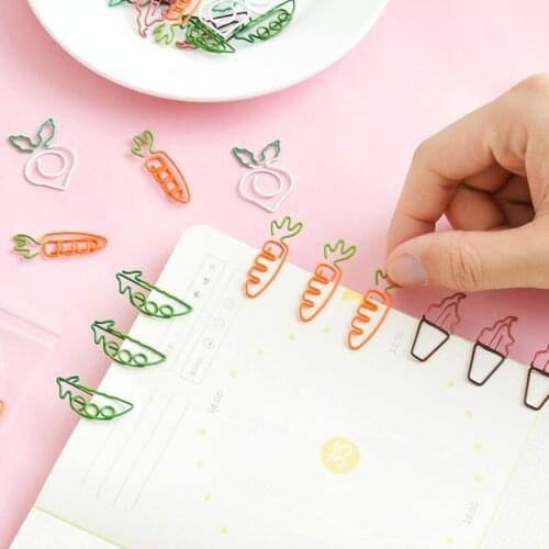10pcs/set Cartoon Cute Fruit Carrot Paper Clip Metal Stationery School Office Supplies cute paper clips mini clips