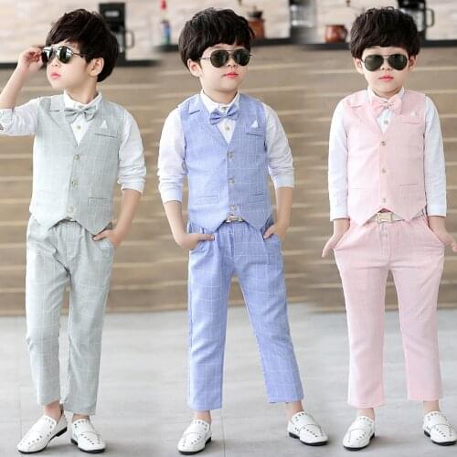 3PCS Spring Formal Boy Wedding Suits Dresses Children School Outfits Vest Shirt Pants Kids Party Costumes Summer Toddler Cltohes
