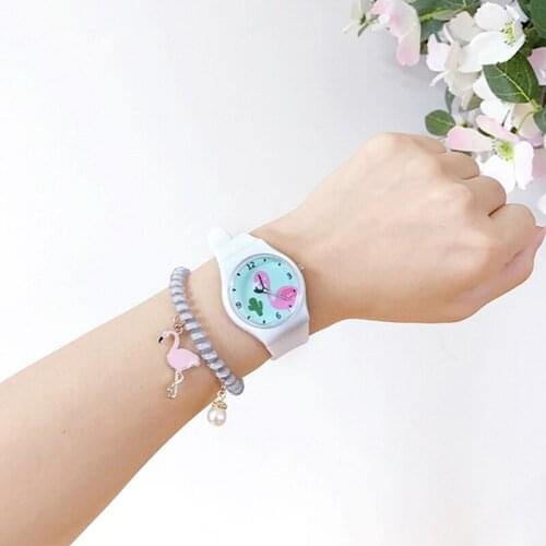 4 Colors Kids Silicone Watch Cute Cartoon Flamingo Watch Dial Students Quartz Wristwatch Montre Enfant 1835