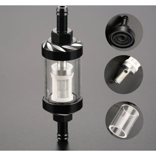 8mm Motorcycle Gas Fuel Oil Filter CNC Aluminium Alloy Connector Oil Gas Fuel Filter Motocross Gasoline Black Sliver
