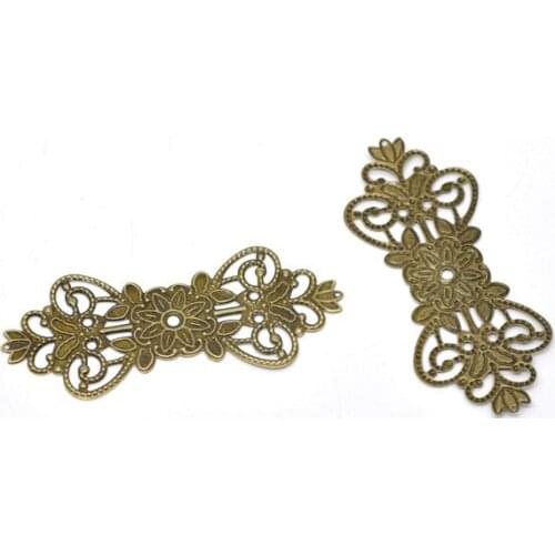 Free shipping-30Pcs Bronze Tone Filigree Wraps Connectors Jewelry Findings DIY Connectors 7.4x3.1cm J0610