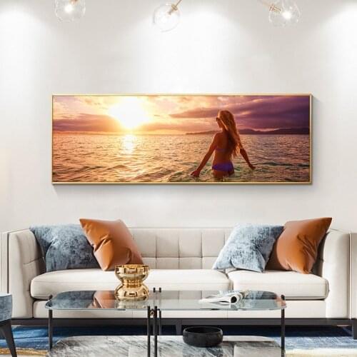 Bikini Women With Sunset Nude Woman Oil Painting on Canvas Posters and Prints Scandinavian Wall Art Picture for living room