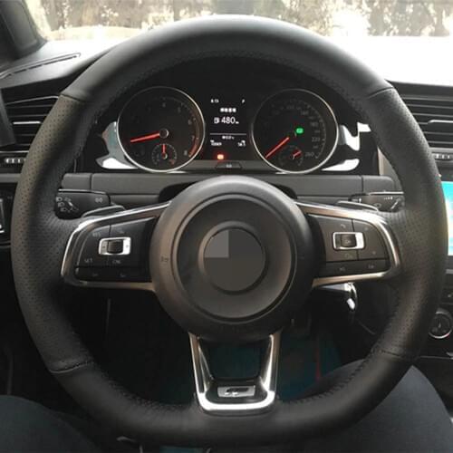 Black Leather Car Steering Wheel Cover for Volkswagen Golf 7 GTI Golf R MK7 VW Polo GTI Scirocco 2015 2016