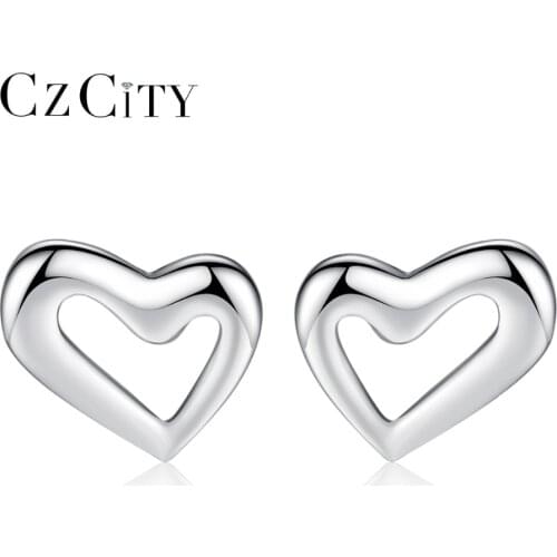 CZCITY Simple Hert 925 Sterling Silver Stud Earrings for Women Classic Cute Girls Korean Earring 2018 Delicate Fine Jewelry