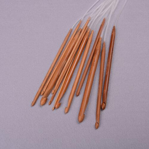 NEW 12PCS Durable 48 inch Bamboo Afghan Tunisian Crochet Hooks with Adjoined Plastic Cable 3-10mm Wholesale