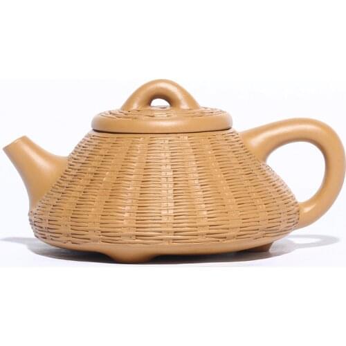 Purple Clay Teapot Handmade Famous Bamboo Weaving Stone Scoop Pot 200ml Teapot Kung Fu Tea Set Household Teapot