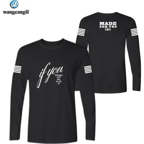 Kpop bigbang album made white stirpes tshirt t shirt long sleeve o neck t-shirt casual plus size cotton t shirts tops kpop tee