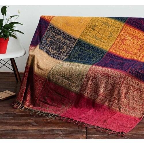 Nordic Style Geometric Retro Sofa Towel Blanket with Tassels Breathable Office Nap Chair Rugs Warm Washable Tapestry Home Decor