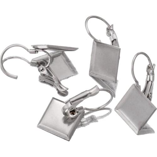 10pcs/lot Fit 10mm Earring Hooks Square Stainless Steel Cabochon Tray Settings Earrings Blank Base for Jewlery Making Supplies