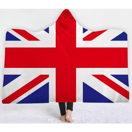 Lannidaa British Flag Throw Blanket For Adults American Flag Hooded Blanket Winter Thick Fleece Printed Soft Bed Sofa BedCover