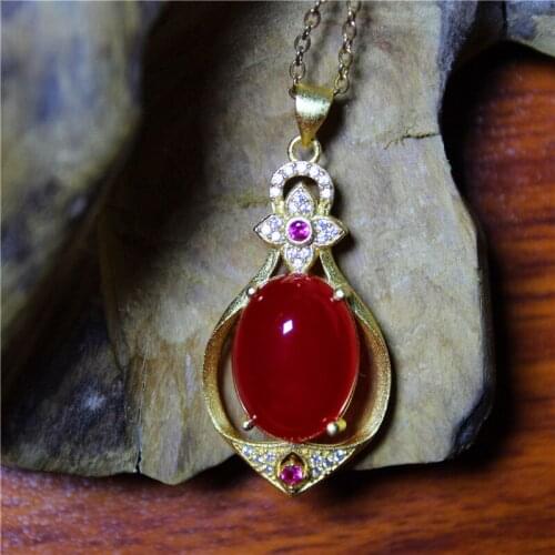 Wholesale Fashion Jewelry Red agate Special Silver Plated Exquisite Hollow Out Necklace For Women Feature Namour Charm Gift