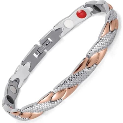 Stainless Steel Magnetic Bracelets & Bangles Dragon Style Healing Bio Charm Bracelets Jewelry For Women Men Rose Gold Polished