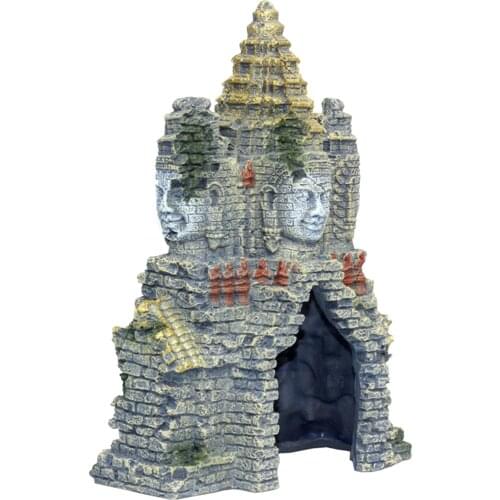 Aquarium Ornament Resin Buddha Artificial Temple Model, Cambodian Erawan Aquarium Ornament Fish Tank Decoration,16 * 8 * 23.5cm