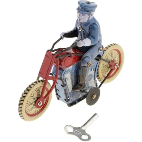 Retro Policeman Riding Motorcycle Model Wind-up Clockwork Tin Toy Collection Gift for Kids Children Adult