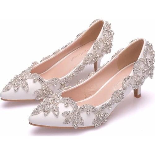 Fashion Women THIN High Heels Luxury Brand PU Rhinestone Pointed Toe Thin Heels 5CM High Heels Womens Wedding Shoes