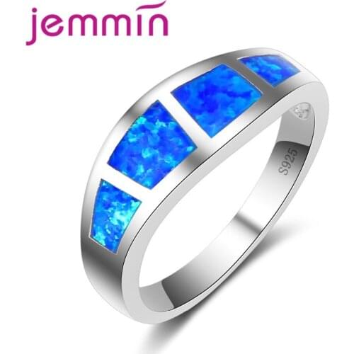 Simple Men Rings With Blue Opal Stone 925 Sterling Silver Women Ring For Engagement Wedding Jewelry Accessory Bague Femme