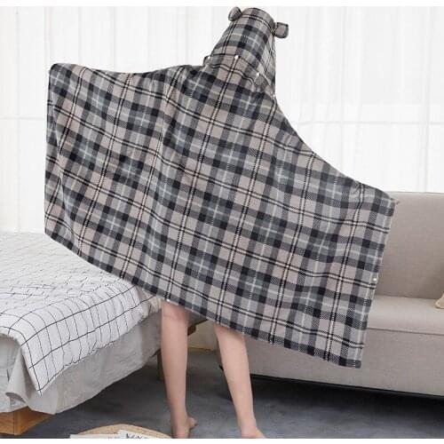 Wearable Cartoon Fur Blanket with Hooded Totoro Cute Bed Sofa Blanket Coral Velvet Warm Throw Blanket in Winter Japanese