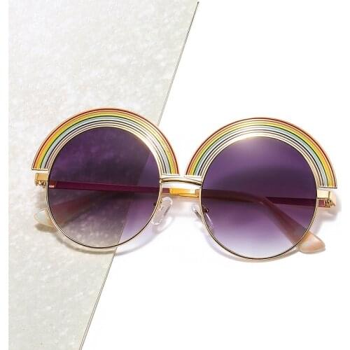 2021 New Round Rainbow Sunglasses Women Men Conspicuous Colorful Lens Alloy Frame Metal Hinge Brand Designer Trend Sun Glasses