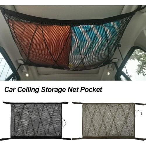 Car Ceiling Storage Net Pocket Car Roof Interior Cargo Net Strong Elastic Car Met Pouch Sundries Storage Organizer for Van SUV