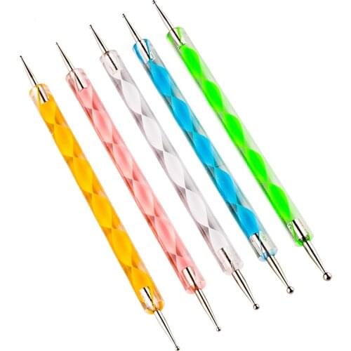Professional Nail Set UV Gel Painting Wood Handle Dotting Art Tool 2 ways Swirl Marbleizing Steel Pen Acrylic Rhinestone