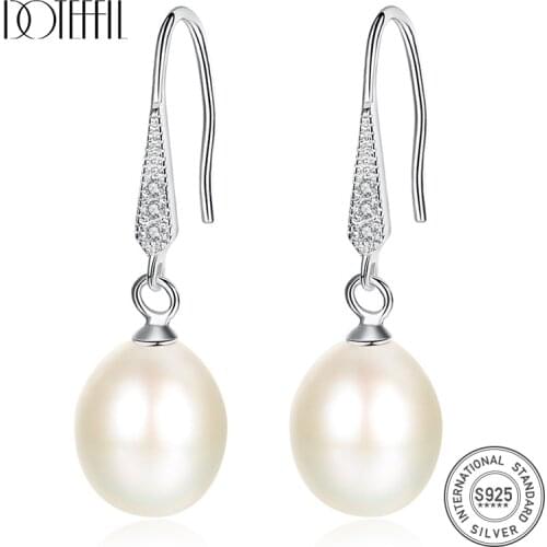 DOTEFFIL Pearl Earrings For Women 925 Silver Drop Earrings Genuine Natural Freshwater Pearl Fine Jewelry Christmas Gift Hot Sale