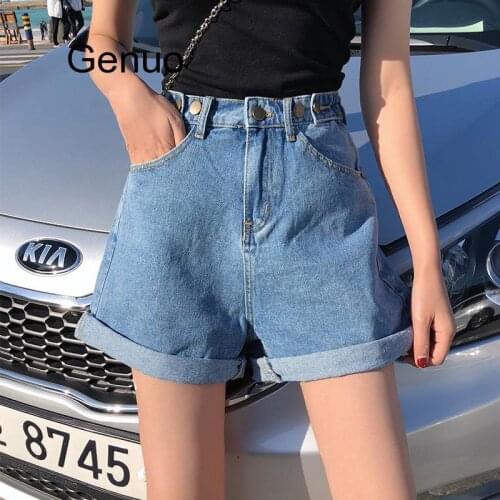 Womens Denim Shorts Classic Vintage High Waist Blue Wide Leg Female Caual Summer Ladies Shorts Jeans For Women
