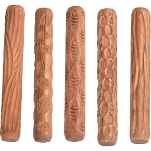 Wood Clay Texture Rolling Pin Emboss Pattern polymer clay roller Ceramic Pottery Tools