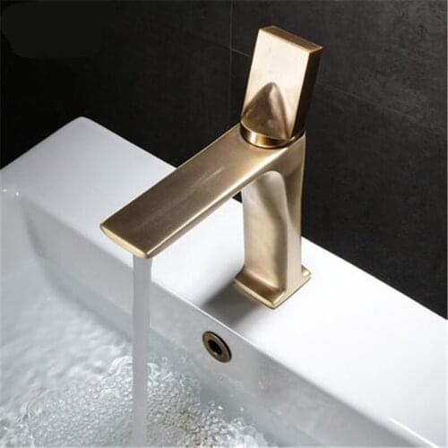 Bathroom Basin Faucets Brushed Gold Brass Sink Mixer Tap Hot & Cold Deck Mounted Rotating Lavatory Crane Tap Free Shipping