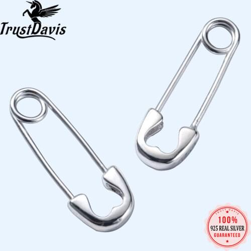 Trustdavis 1Pair Paper Clip Shape Ear Buckle Earring Creative New Design Lady Madam Women 925 Sterling Silver Jewelry DA381