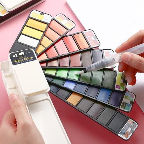 Advanced 18/25/33/42 Solid Watercolor Paint Set, With Water Brush Pen, Foldable Watercolor Paint, And Fountain Pen Sponge