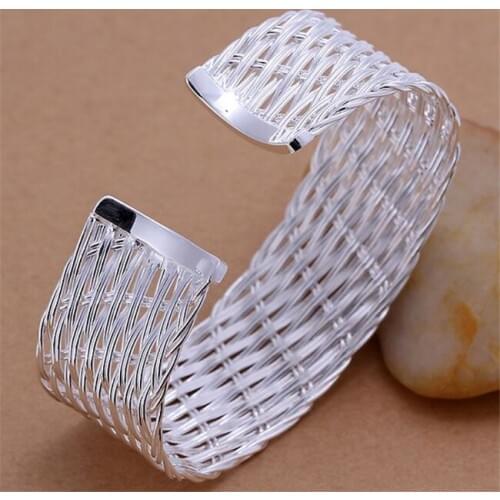 KN-B035 Wholesale Silver Color Bangle For Woman Mans Factory Price 925 Free Shipping New Arrival Fashion Jewelry Web Bangle