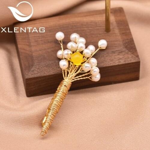 XlenAg Natural Freshwater White Pearl Bouquet Shape Brooch Female Holiday Weekend Party Wedding Elegant Brooch Jewelry G00363C